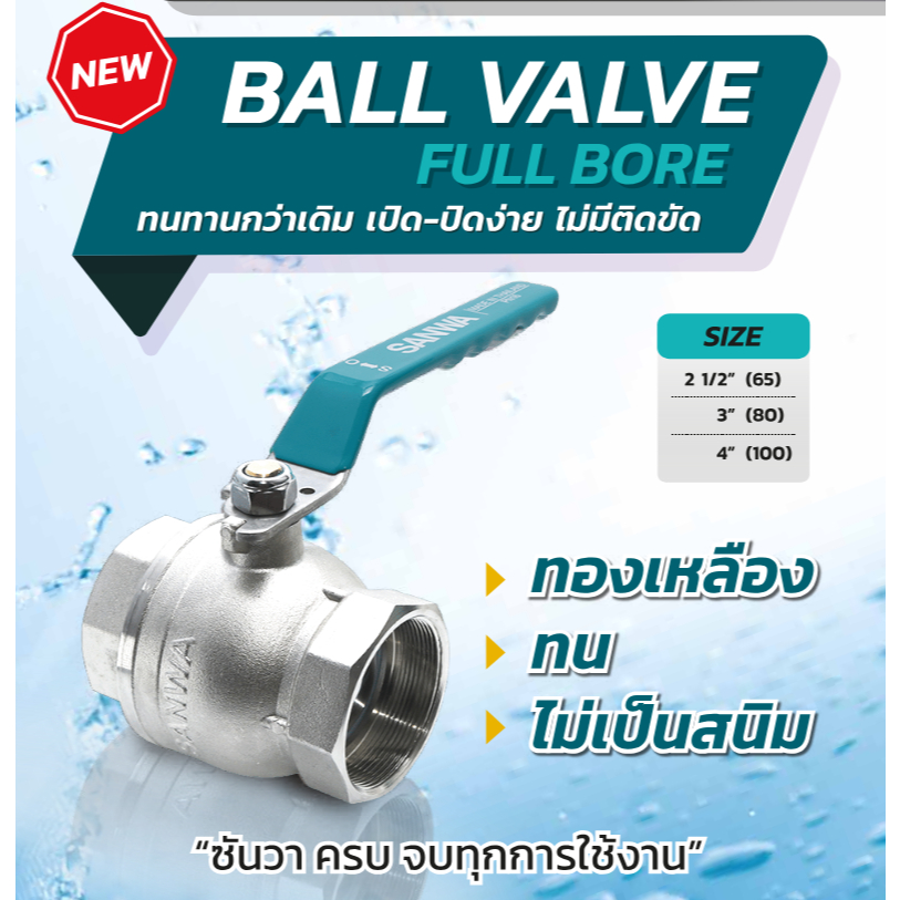SANWA บอลวาล์ว ด้ามสแตนเลส ขนาด 2.5″ 3″  4″ นิ้ว