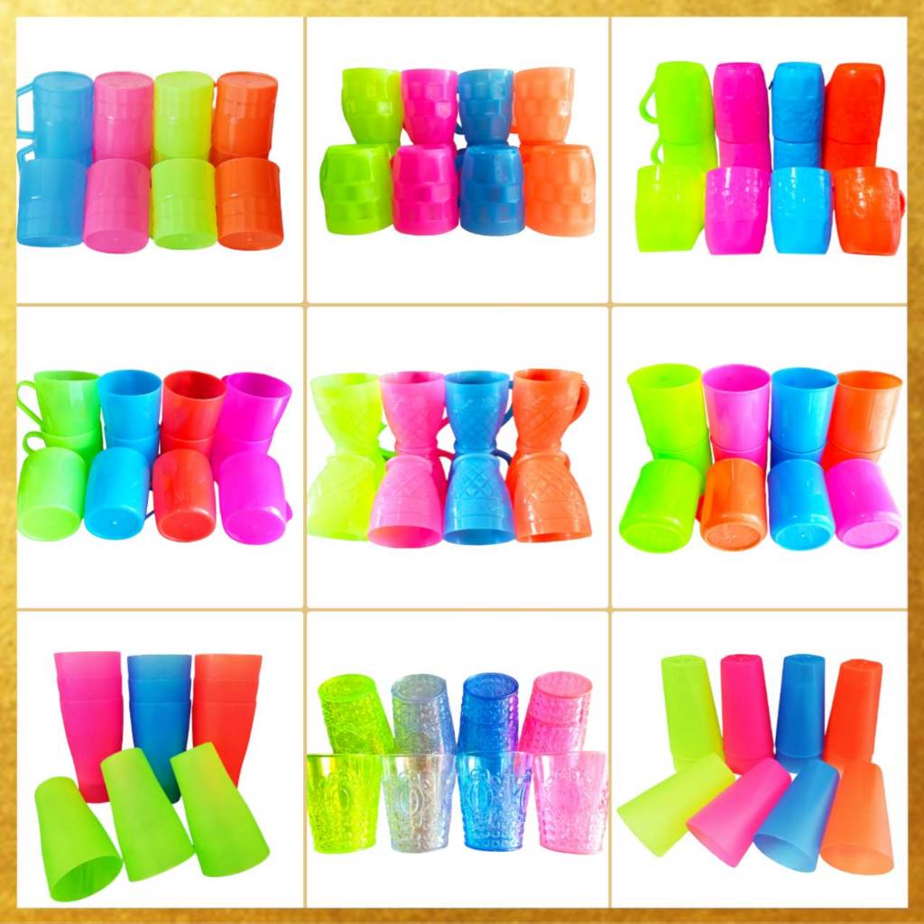(ขายยกโหล12ใบ//คละสี//9แบบ) แก้วพลาสติก ทรงสูง ใส่น้ำดื่ม งานเกรดเอ