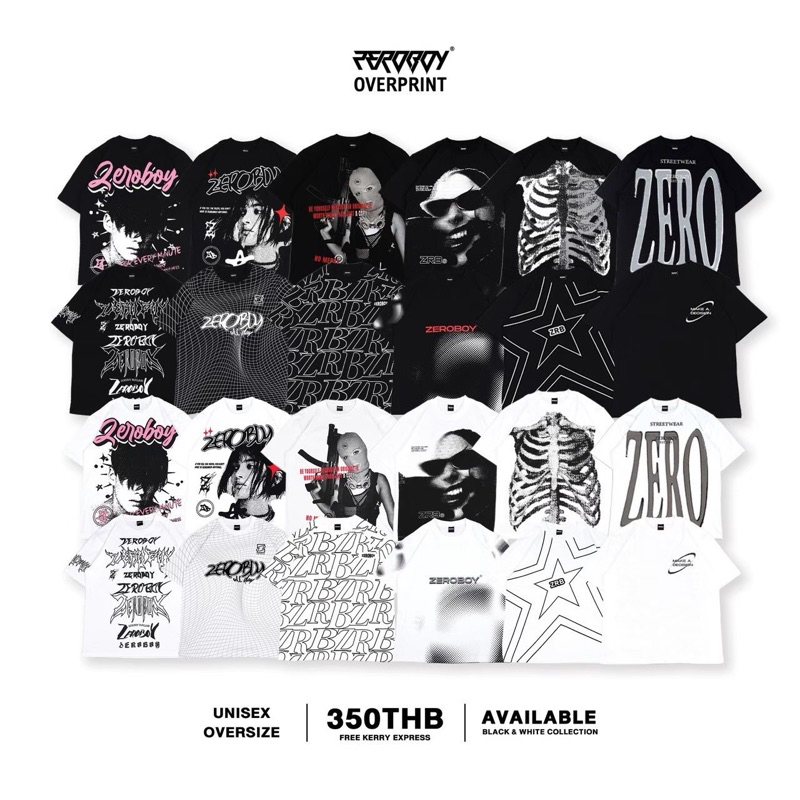 ZEROBOY - OVERPRINT “ เสื้อยืดโอเวอร์ไซด์ Unisex สีขาว & สีดำ “