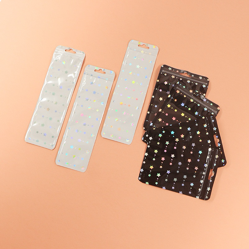 พร้อมส่ง (แพ้ค 50/100 ใบ) ถุงซิป อลูมิเนียมฟอยล์ โปร่งแสง พิมพ์ลายดาว Zip bags