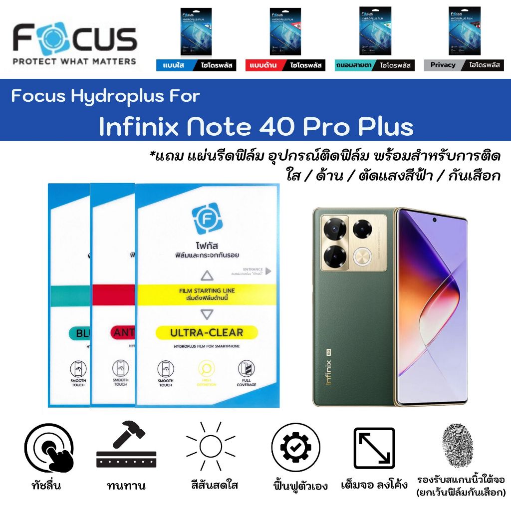 Focus Hydroplus For Infinix Note 40 Pro Plus ฟิล์มกันรอยไฮโดรเจลโฟกัส แถมแผ่นรีด-อุปกรณ์ทำความสะอาด