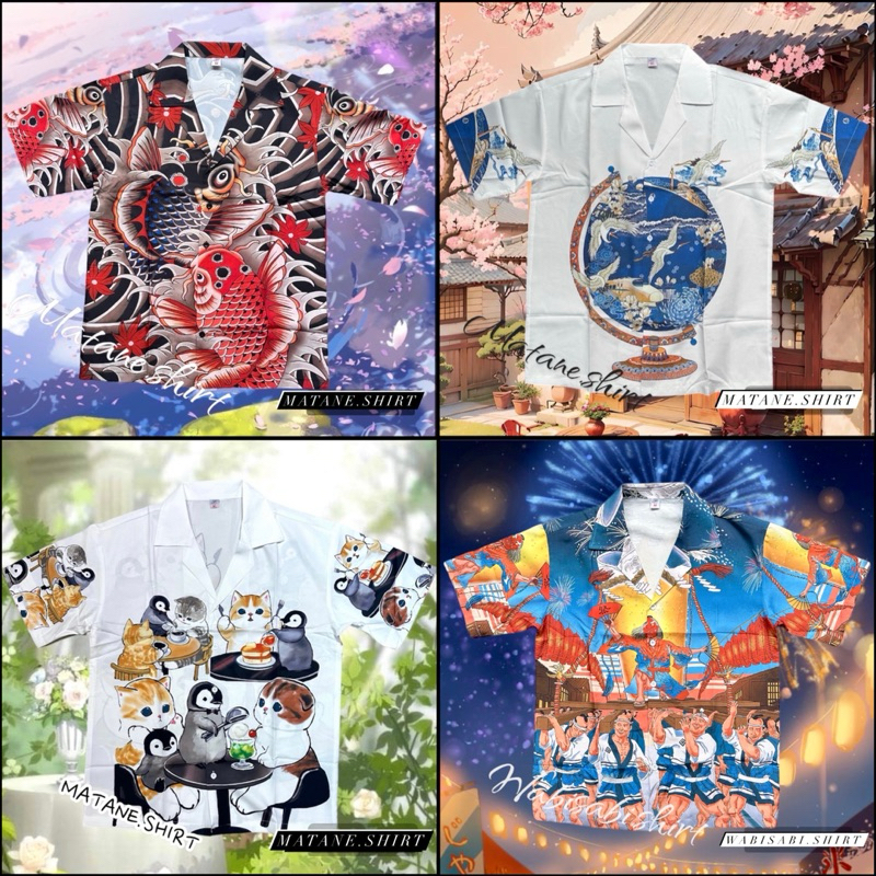 เสื้อเชิ้ตฮาวาย ผ้านิ่มใส่สบาย มีลายทั้งหน้าและหลัง สินค้าพร้อมส่ง