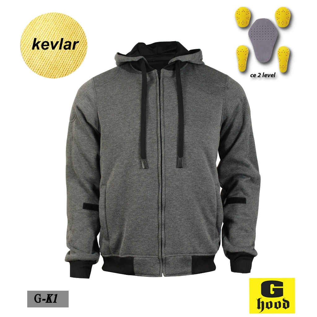 เสื้อฮู้ดการ์ด  Kevlar Aramid Fiber  เครฟล่า เทาเข้ม