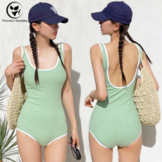 ชุดว่ายน้ำผู้หญิง รุ่นใหม่ ชุดว่ายน้ำวันพีช แถบสีเขียว ผ้าเน…