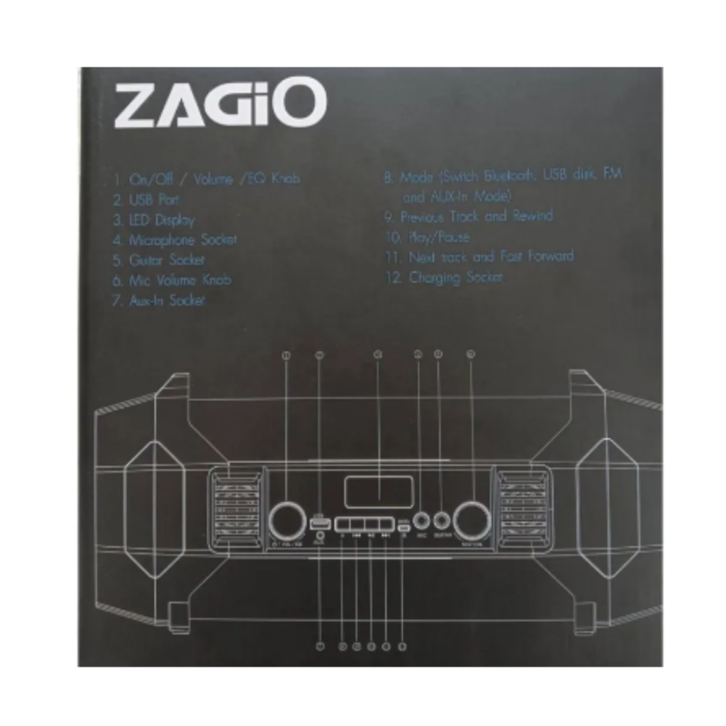 ZAGIO ลำโพงบลูทูธ 4 นิ้ว สีดำ กำลัง 18 วัตต์ พกพาสะดวก (นาน 4 ชั่วโมง) รุ่น ZG-85514 (1 ชิ้นต่อ 1 คำสั่งซื้อเท่านั้น)
