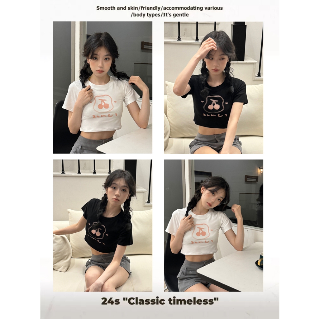 NAYIGUOJI เสื้อครอป y2k ดูและสบาย t -shirt ส่งตรงเวลา