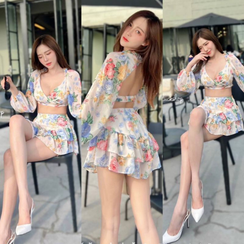 ชุดไปทะเลผ้าชีฟองลายดอก