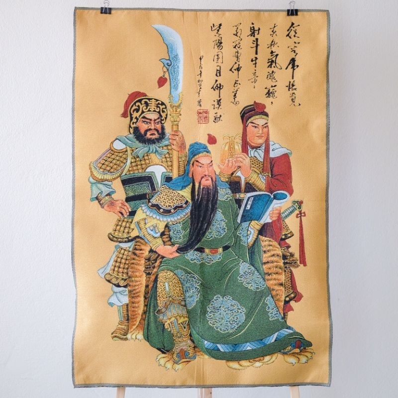 ผ้าทอดิ้นทองลายจีน, ผ้าทอจีน, ภาพมงคล 60×90cm, กวนอู, เทพเจ้าจีน, ภาพมงคลเรือ
