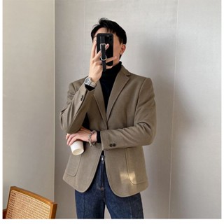 เสื้อสูทแฟชั่น ผู้ชาย ผ้าฝ้ายวูลเลนนุ่มใส่สบาย ทรงเข้ารูป แม…