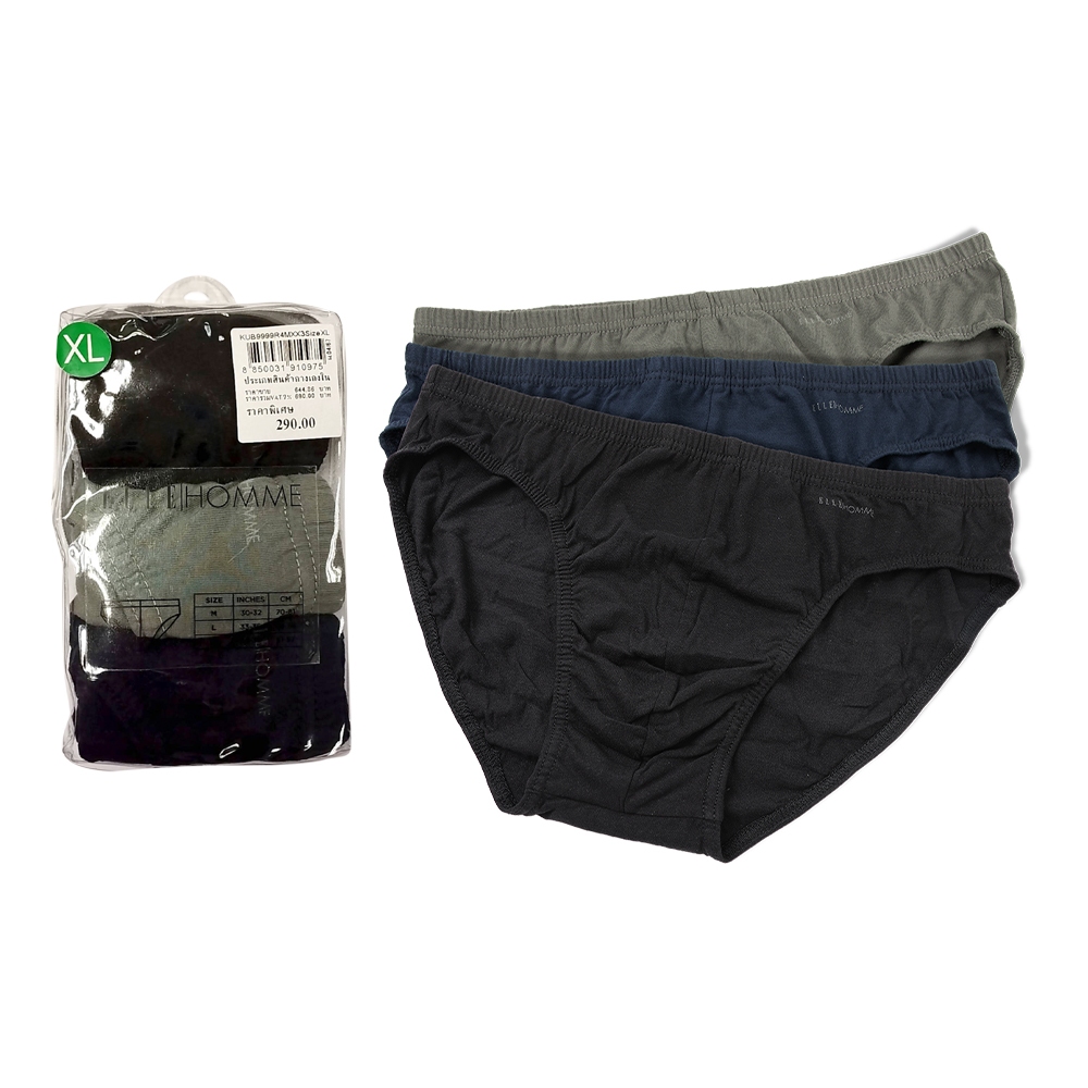 ELLE HOMME | แพ็ค 3 ชิ้น กางเกงในชายรุ่นแพ็คสุดคุ้ม เนื้อผ้า Cotton 100% สี MIX | KUB9999R4