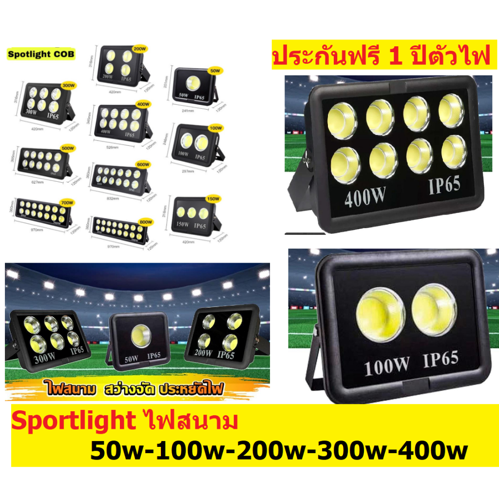 โคมไฟ Sportlight สปอร์ตไลท์ ส่องสนาม Hi Bright 100W 200W 300W 400W รุ่น COB LED เเสงพุ่งกว้าง ฟรี!ประกัน1ปีเต็ม