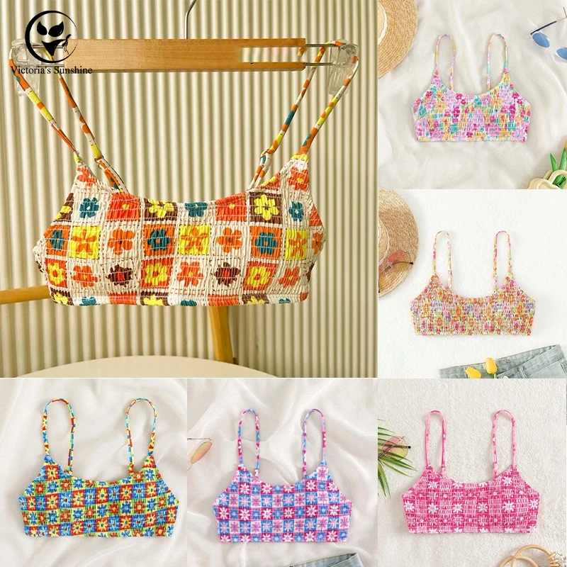 ชุดว่ายน้ำผู้หญิง บิกินี่ด้านบน bikini ลาย ดอกไม้ สีต่างๆ ความยืดหยุ่นที่ดีและเนื้อผ้าที่สบาย#00305