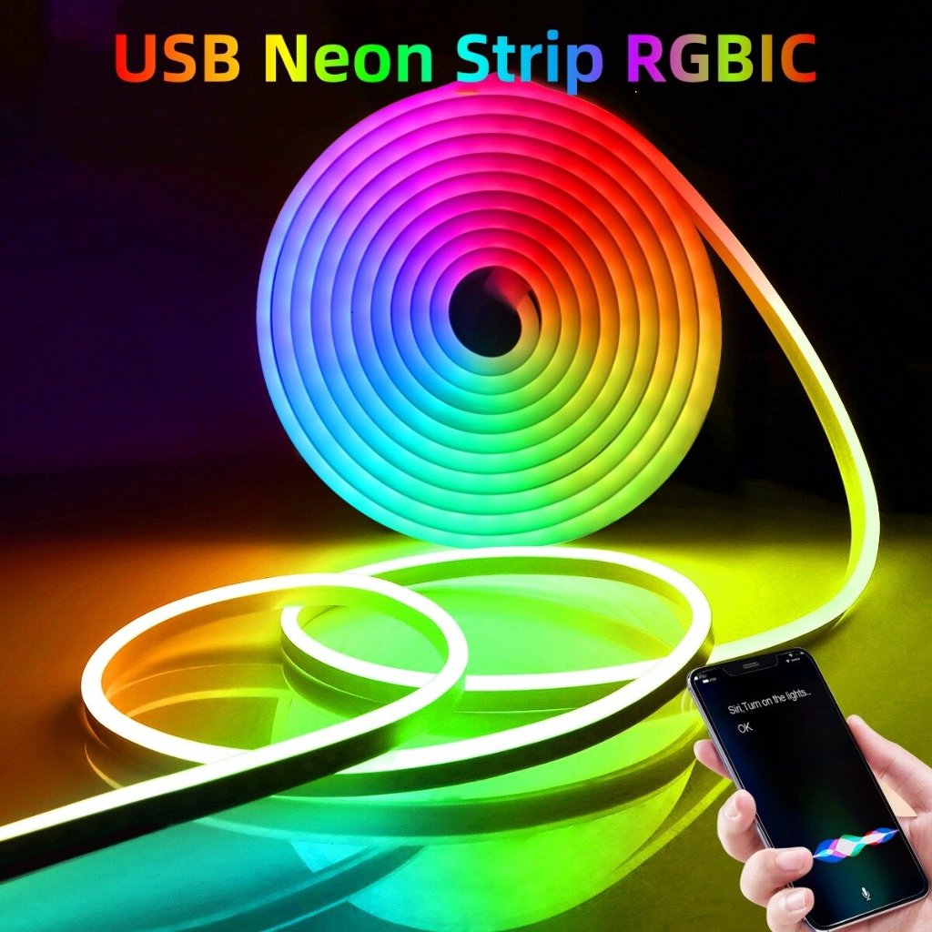 สมาร์ท Tuya สมาร์ท Wifi LED นีออนพร้อมไฟ RGBIC กันน้ำ IP67 USB 5V เปลี่ยนสีไฟเชือกพร้อมรีโมทคอนโทรลตกแต่งในร่มกลางแจ้ง