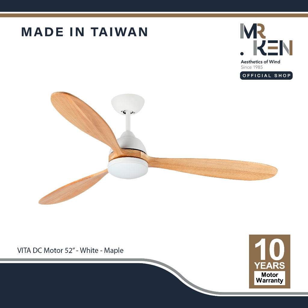 พัดลมเพดาน MR KEN รุ่น VITA DC Motor ใบพัดไม้แท้ มีไฟ LED 15W ปรับแสงได้ ขนาด 52" พร้อมรีโมทคอนโทรล