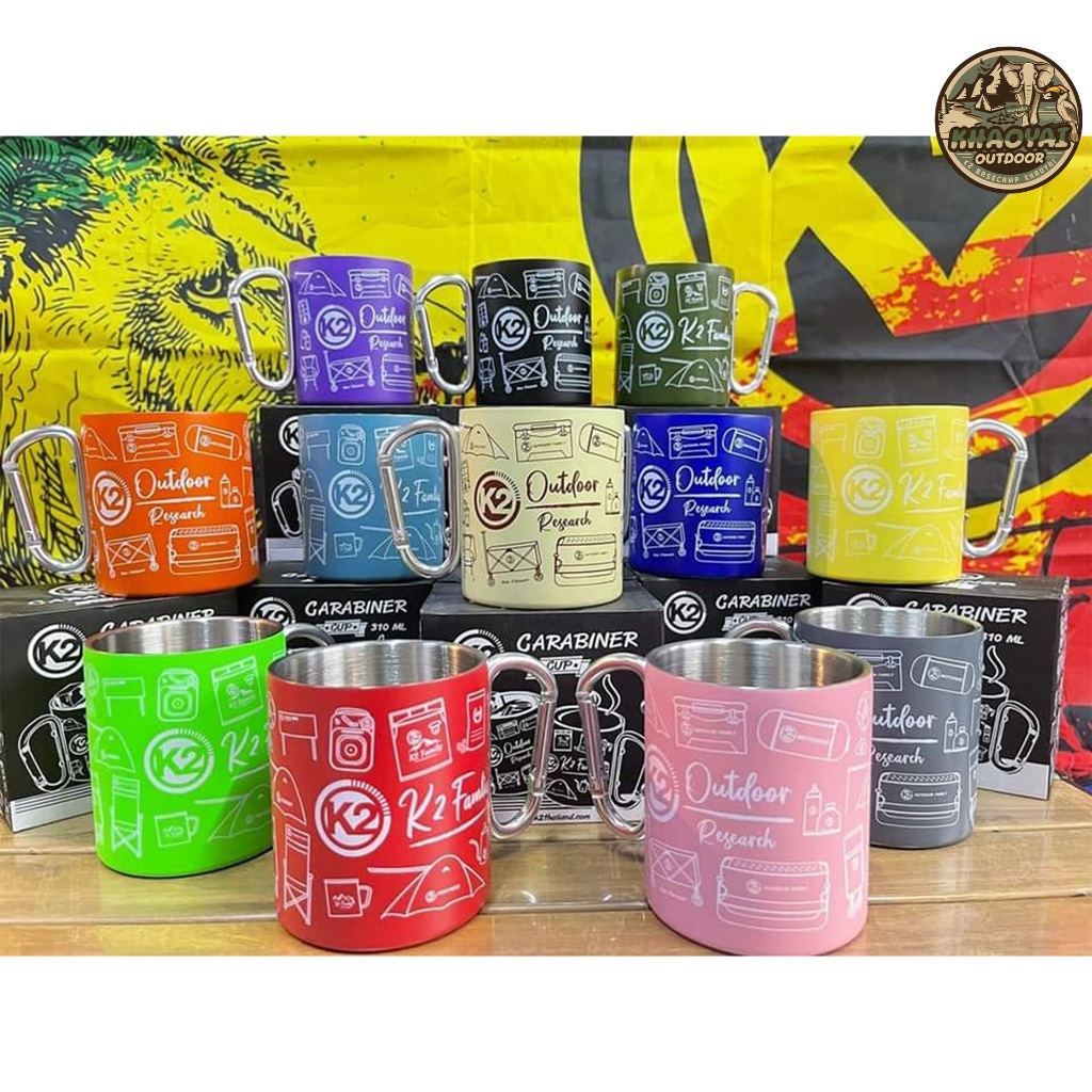แก้วสแตนเลส K2 CARBINER CAP เก็บอุณหภูมิ หูจับคาราบิเนอร์ แก้วสำหรับปิกนิกตั้งแคมป์