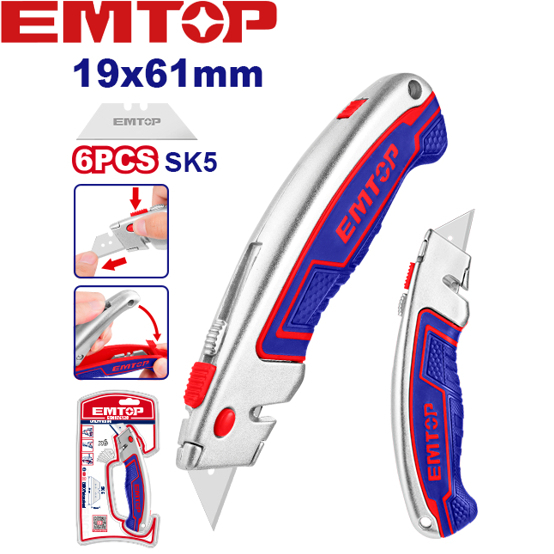 EMTOP มีดคัตเตอร์ อเนกประสงค์ พร้อมใบมีด 6 ใบ รุ่น ESNKT6128 ( Utility Knife )งานคุณภาพสูง*