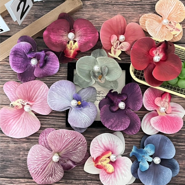 พร้อมส่ง!🇹🇭 ราคา/ชิ้น Orchid กิ๊บดอกกล้วยไม้หลากสี ประดับมุก วัสดุดอกไม้หนัง PU เแข็งแรง เกรดพรีเมียม เนื้องานเกาหลี