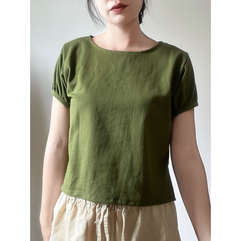 เสื้อครอปผ้าฝ้าย ดีเทลแขนตุ๊กตา ผ่าข้าง top crop - รูปที่ 6