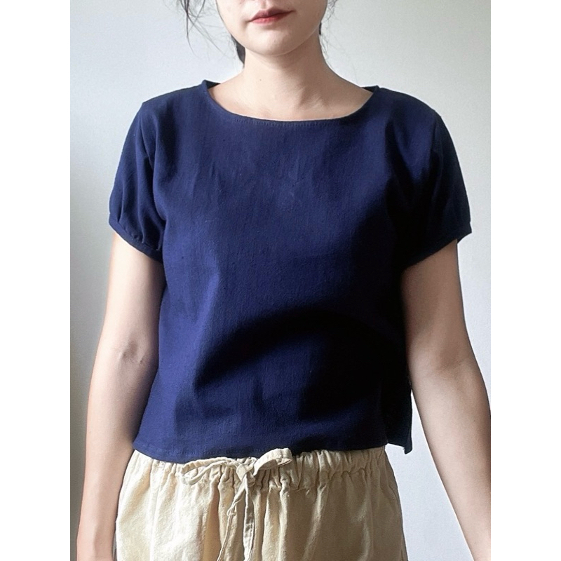 เสื้อครอปผ้าฝ้าย ดีเทลแขนตุ๊กตา ผ่าข้าง top crop - รูปที่ 7