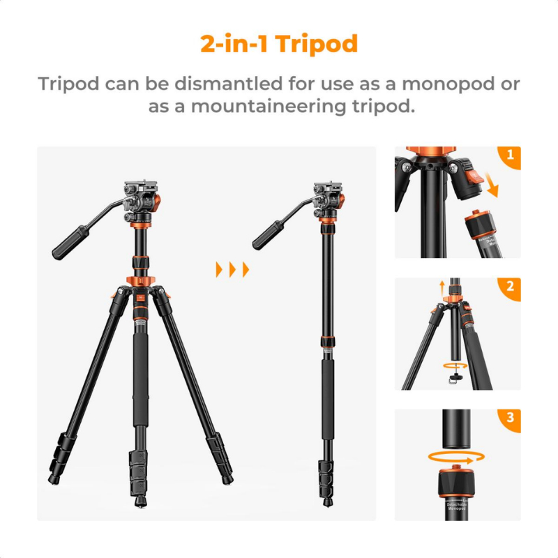 ขาตั้งกล้อง K&F K234A7+FH-03 หัวไฮดรอลิกพร้อมปรับการหน่วงที่ราบรื่น (KF09.136)