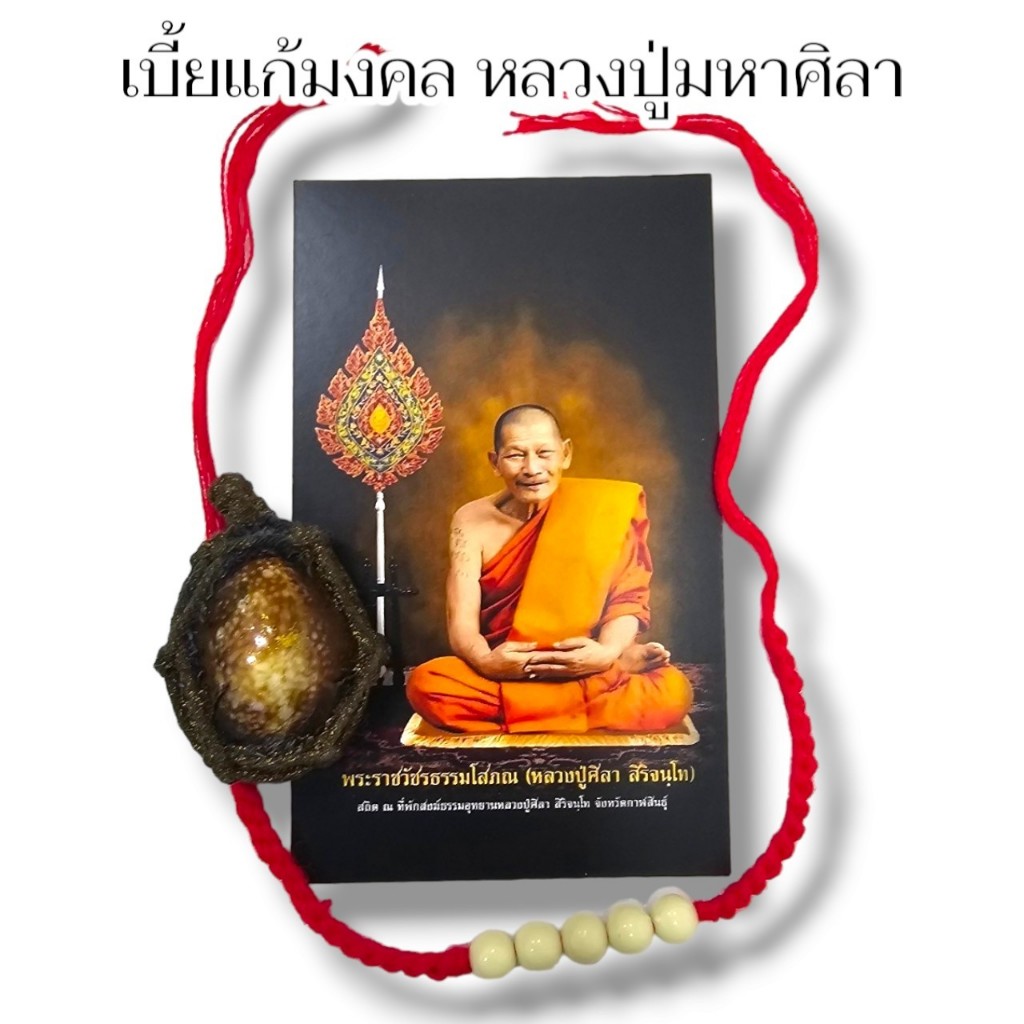 เบี้ยแก้กันภัย หลวงปู่พระมหาศิลา สวนสงฆ์แกแปะ พร้อมซองเดิมและสายสิญจน์ หลวงปู่ปลุกเสกมีอานุภาพในทุกด้านทั้งกันและแก้ทุกส