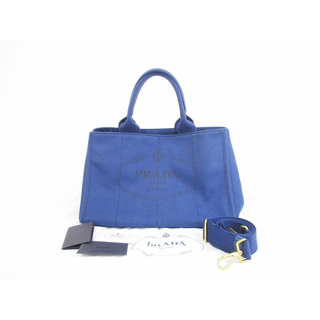 Authentic PRADA Denim Blue Tote Bag Hand Bag Purse Canapa w/Strap Pre-owned #5243