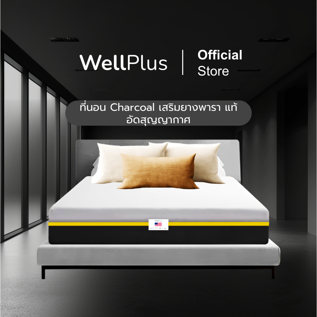WellPlus [อัดสุญญากาศ] ที่นอนยางพาราแท้ + ชาโคล แถมหมอนฟรี ความหนา 6 นิ้ว นุ่มแน่น ฟื้นฟูร่างกาย ระบายอากาศได้ดี