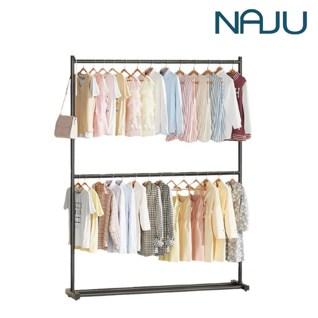 Naju ราวแขวนเสื้อผ้า ขนาด 60 150ซม.ราวแขวนผ้า 2 ชั้น ราวตากผ้าอลูมิเนียม รับน้ำหนักได้มาก แข็งแรงทนทาน