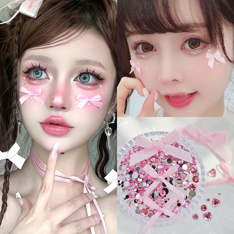 Face stickers  โบว์ติดหน้า เพชรติดหน้า มีกาวในตัว ลอกติดได้เลย หัวใจ ดาว เพชรแถว มุก