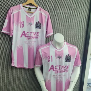 เสื้อกีฬาพิมพ์ลาย แบรนด์ ACTIVE คอวีชายโค้ง ผ้าไมโคร Y-0146