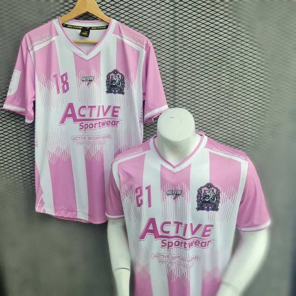 เสื้อกีฬาพิมพ์ลาย แบรนด์ ACTIVE  คอวีชายโค้ง ผ้าไมโคร Y-0146
