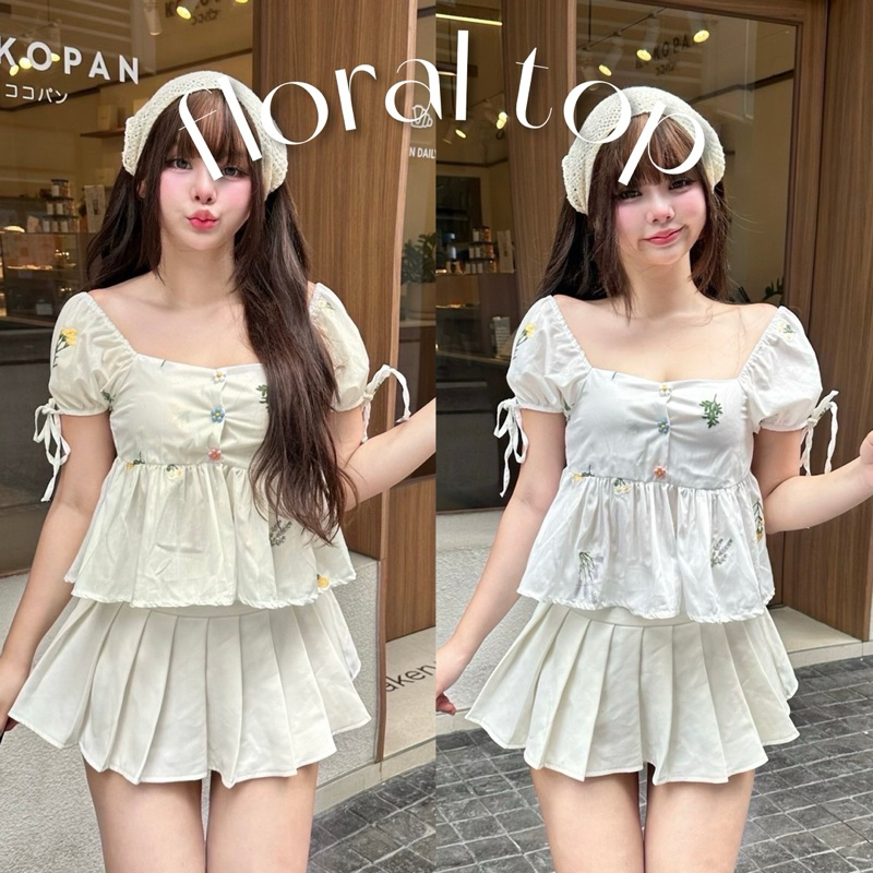 เสื้อแขนตุ๊กตาปาดไหล่ได้ผ้าปัก แขนตุ๊กตา แต่งกระดุม / M2-1// NUSA-ปัก