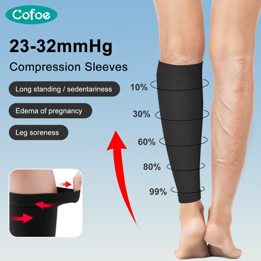 Cofoe compression socks  ถุงเท้าการบีบอัดน่องทางการแพทย์ระดับ 2 ถุงเท้าป้องกันเส้นเลือดขอดใต้เข่า 23-32 mmHg ความดัน