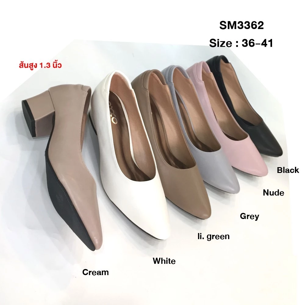 prettycomfort รองเท้าคัทชู ผู้หญิง ทรงหัวแหลม สูง1.5นิ้ว ฐานส้นใหญ่ นิ่มใส่สบาย SM3362