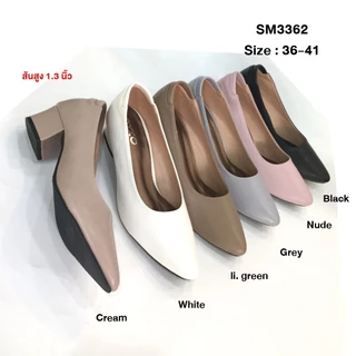 prettycomfort รองเท้าคัทชู ผู้หญิง ทรงหัวแหลม สูง1.5นิ้ว ฐานส้นใหญ่ นิ่มใส่สบาย SM3362