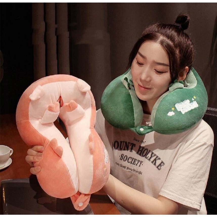 หมอนรองคอแบบพกพา ทรงสูงหนา ใยสังเคราะห์คุณภาพสูง ผ้าด้านอกเป็นผ้ากำมะหยี่ นุ่ม หลับสบายไม่ปวดคอ