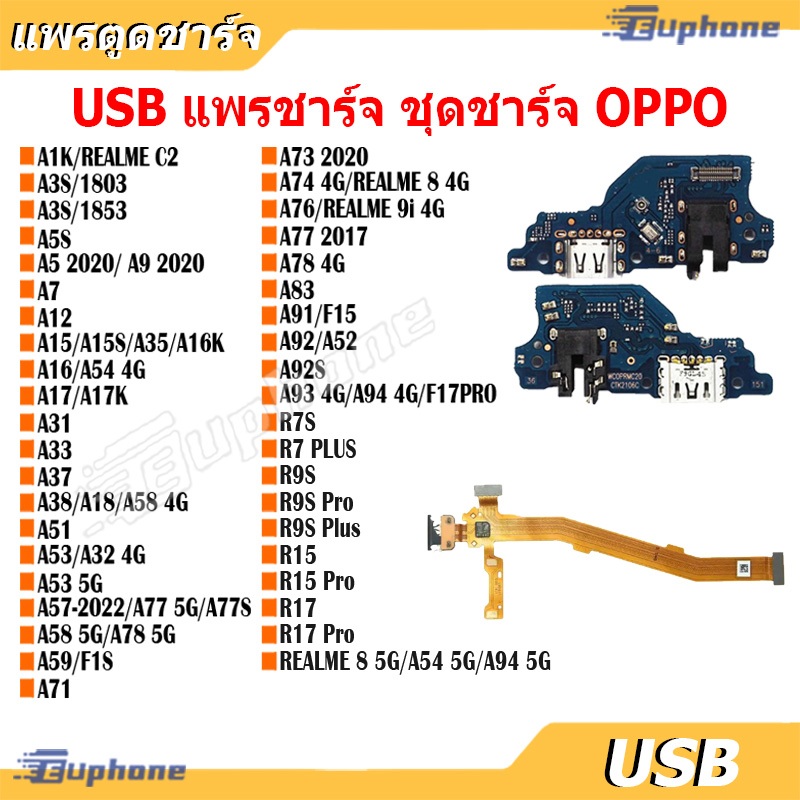 USB แพรชาร์จ ชุดชาร์จ ตูดชาร์จ OPPO A3S A5S A5 A9 A15 A15S A16 A16K A17 A18 A38 A53 A54 A57 A58 A78 