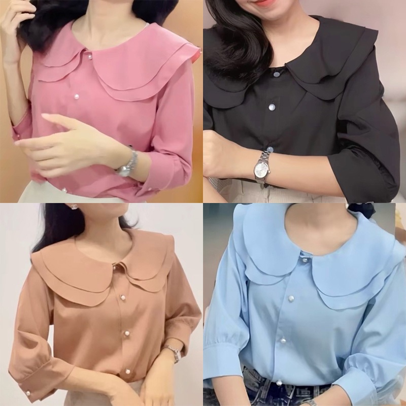 เสื้อคอระบาย แขนสามส่วน มินิมอล มินิใจมาก มีหลายสีให้เลือก