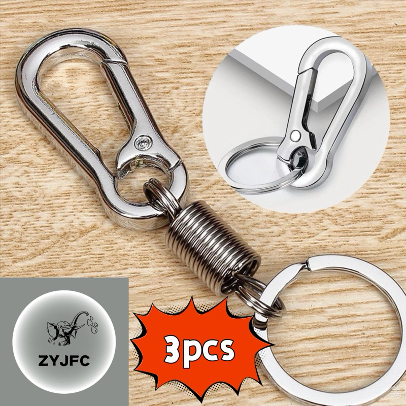 พวงกุญแจ คาราบิเนอร์ สแตนเลสสตีลปลอดสนิม พร้อมคลิปกันหาย Car Motorcycle Stainless Steel Keychain