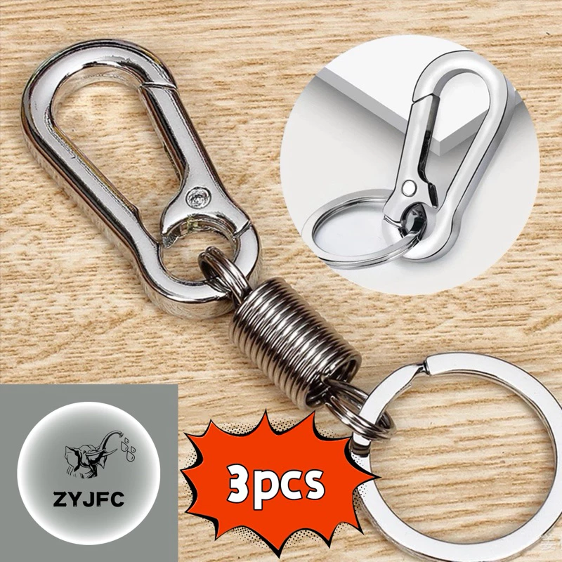 พวงกุญแจ คาราบิเนอร์ สแตนเลสสตีลปลอดสนิม พร้อมคลิปกันหาย Car Motorcycle Stainless Steel Keychain
