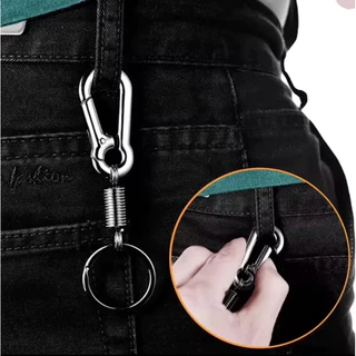 พวงกุญแจ คาราบิเนอร์ สแตนเลสสตีลปลอดสนิม พร้อมคลิปกันหาย Car Motorcycle Stainless Steel Keychain