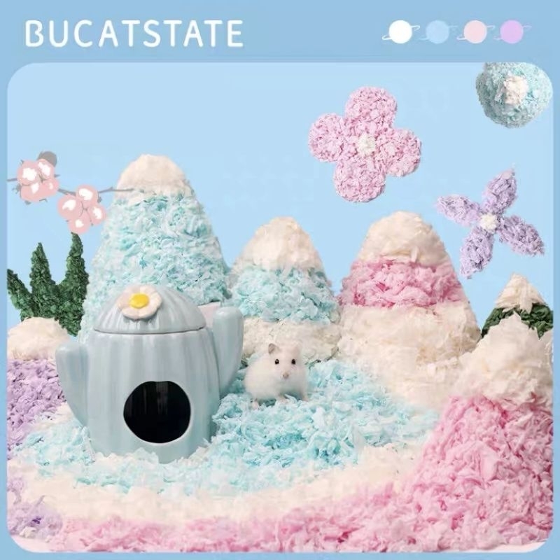 Hamu ❤️ Bucatstate รองกรงสายไหม ผลิตจากเยื่อไม้ธรรมชาติ ทำโพรงได้ดี ขนาด 400 กรัม นุ่มละมุน ดูดซับดีเยี่ยม