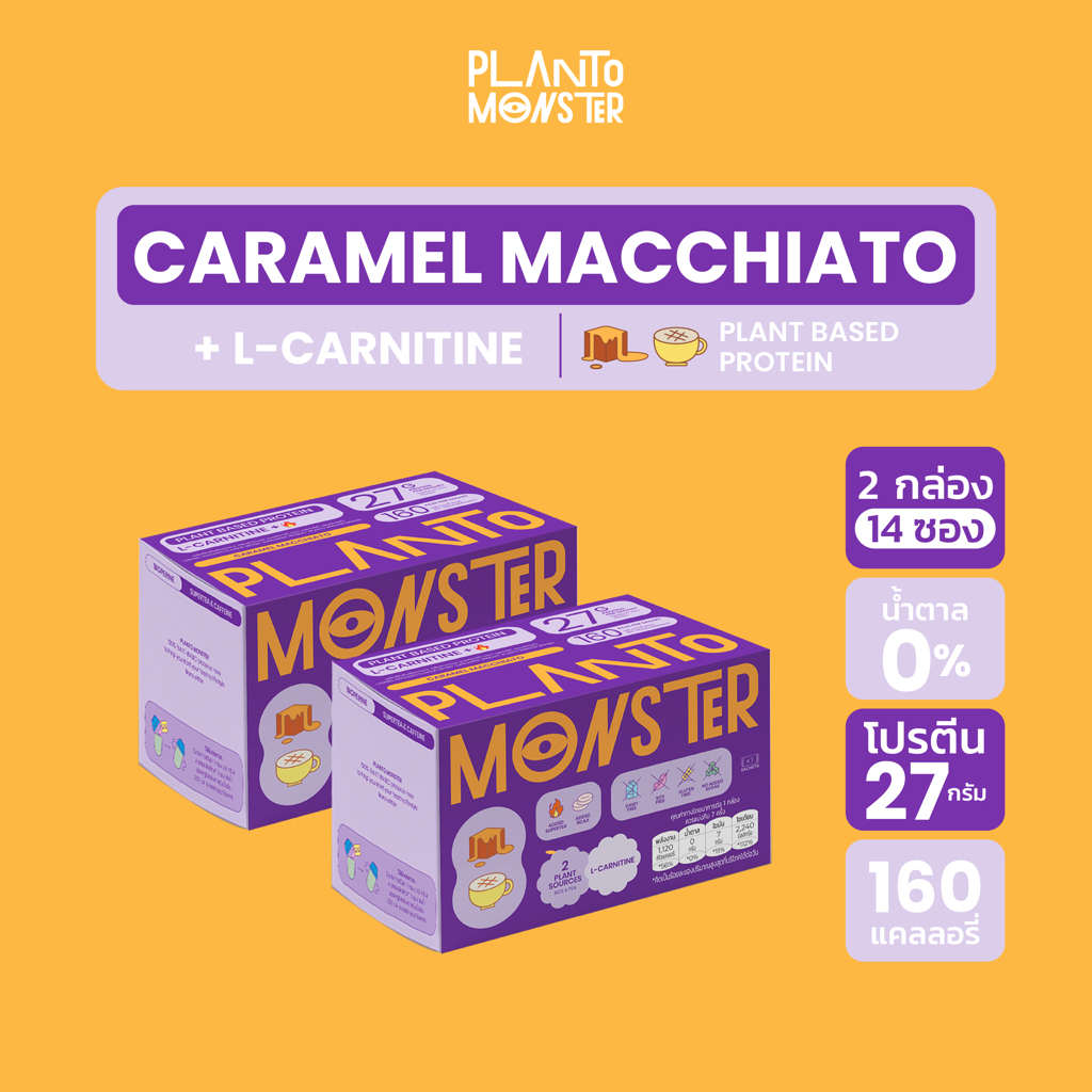 [ PLANTO12 ลด 130 ] Bundle Set 2 กล่อง Planto Monster โปรตีนพืช โปรตีน รสคาราเมล มัคคิอาโต้ มี L-Carnitine โปรตีนสูง
