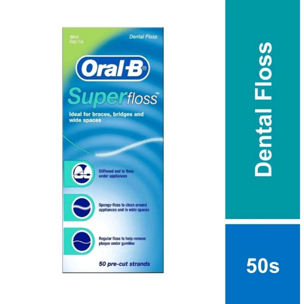 ส่งไว Oral B Super Floss Waxed Mint ออรัลบี ไหมขัดฟัน รสมินท์ 50เส้น