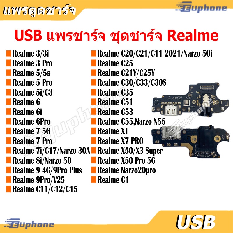 USB แพรชาร์จ ชุดชาร์จ ตูดชาร์จ OPPO Realme C11 C12 C15 C20 C21 C25 C30 C35 C51 C53 3 3i 5 Pro 5S 5i C3 6i 6 Pro 7Pro 8i