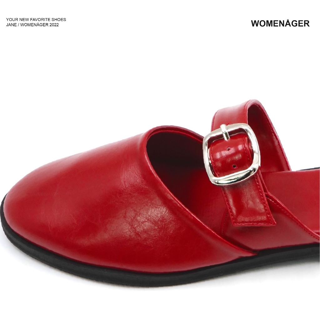 womenager - Jane Ruby leather รองเท้าแตะคัทชูเปิดส้น สวมใส่ง่าย