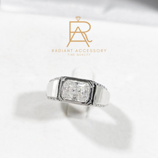 แหวนเงินแท้ แหวนชาย ฝังเพชร Moissanite Radiant cut 2 กะรัต ช…