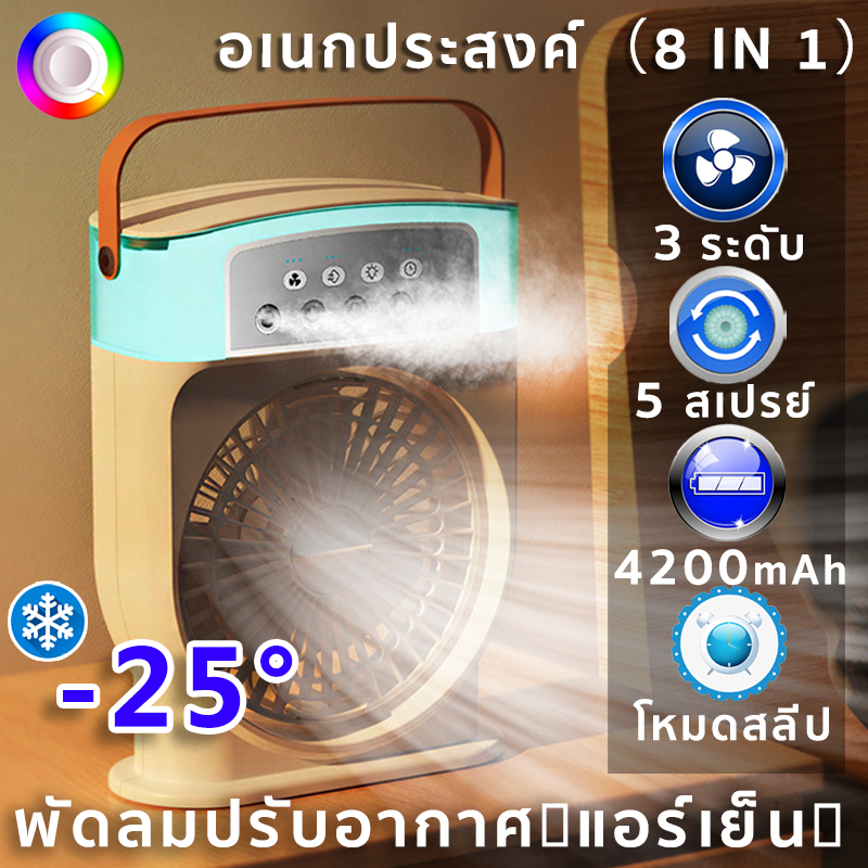 ลดลง25°C พัดลมไอน้ํา พัดลมไอเย็น พัดลมพกพา แอร์เคลื่อนที่ Air Cooler 7สีไฟ ถังเก็บน้ำขนาด 600 มล