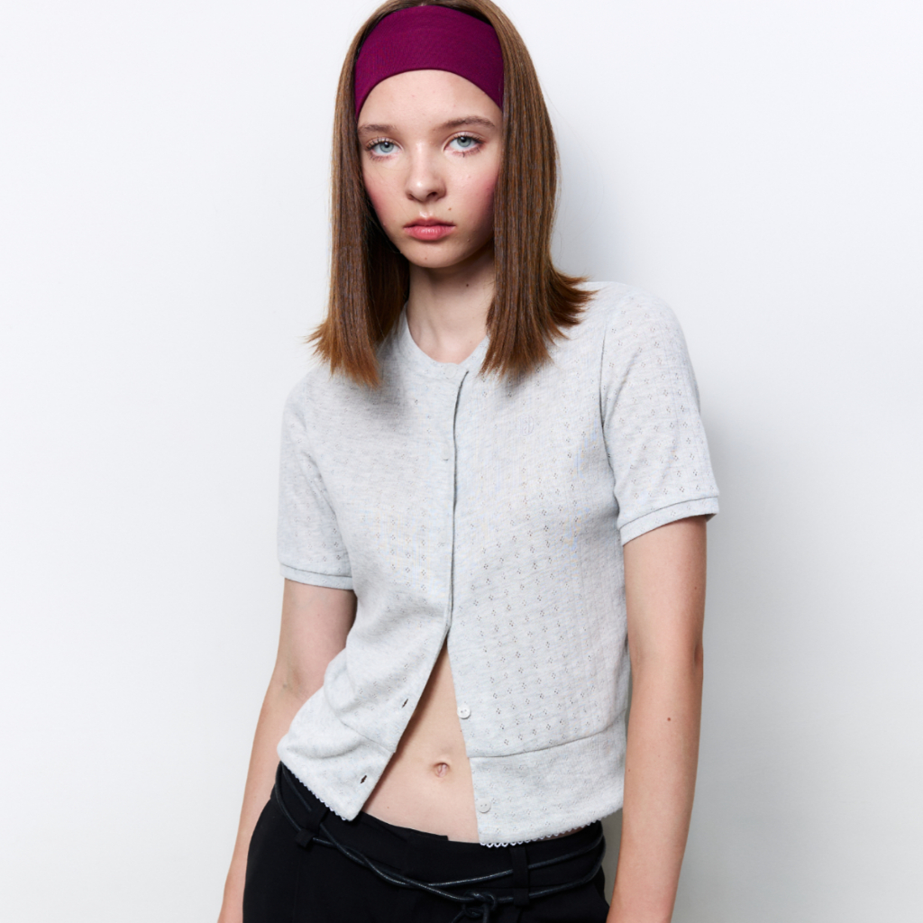 SHE KNOWS - Bisou Pointelle Cardigan เสื้อคาร์ดิแกนแขนสั้นแต่งลูกไม้