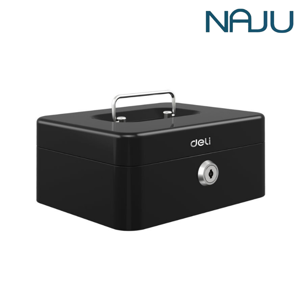 Naju กล่องเก็บเงินแบบพกพา กล่องใส่เงิน สำหรับเก็บเงิน ทอง เครื่องประดับ กล่องเก็บเงินแบบกุญแจ Portable Cash Box